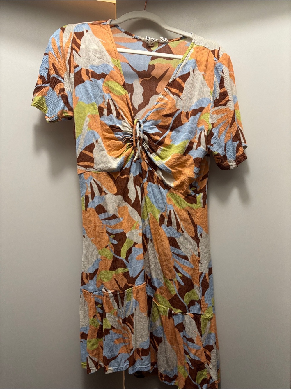 Roxy Ruched Front Short Sleeve Dress - Orange Multi